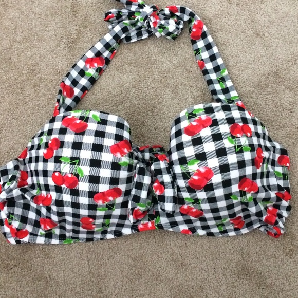 Black and White Gingham Cherry Swimsuit Top - Picture 4 of 6